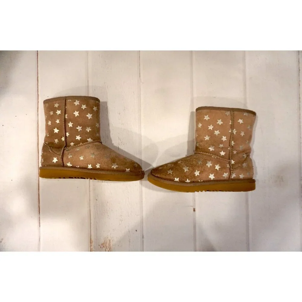Ugg Brown Suede Star Print Girls Boots – Size 2 - Picture 6 of 13